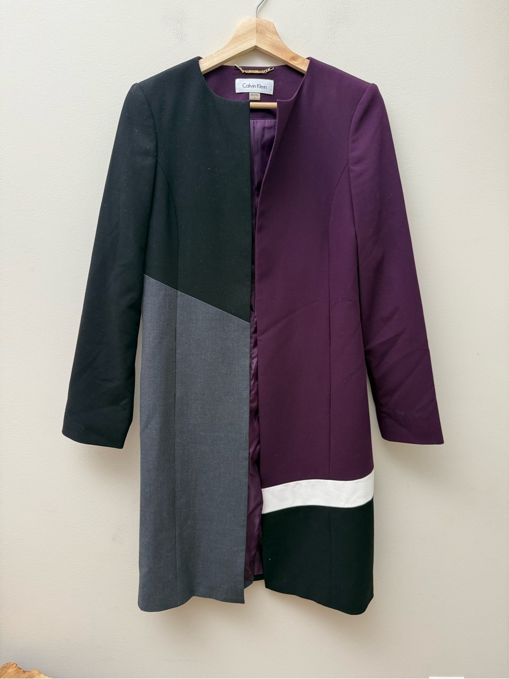 Calvin Klein Plum, Black & White Colorblock Longline Coat - Picture 2 of 10